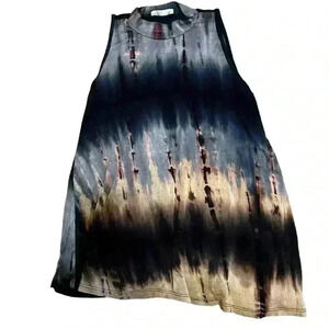 Ginger G Blue Tie Dye Mock Neck Knit Tank Top | Long Shirt | Women’s Size Small